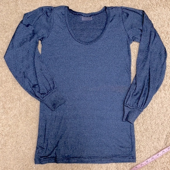 Michael Stars for Anthropologie Blue Metallic Pleated Top Long Sleeve Tee Sz OS - Picture 6 of 11